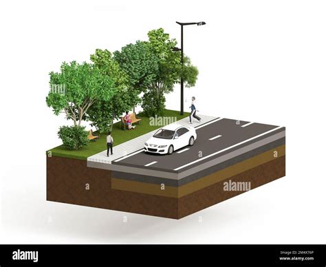 Urban Design Street Diagram With People And Trees Stock Photo Alamy