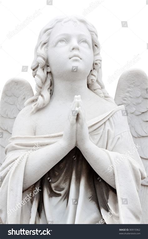 Statue Beautiful Child Angel Praying Isolated Stock Photo 90915962