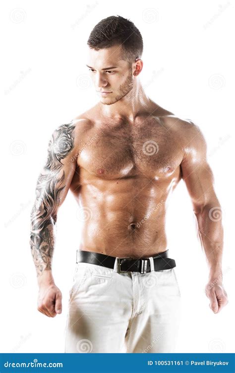 Muscular Fitness Model With Tattooed Torso Stock Image Image Of Athlete Bodybuilding 100531161
