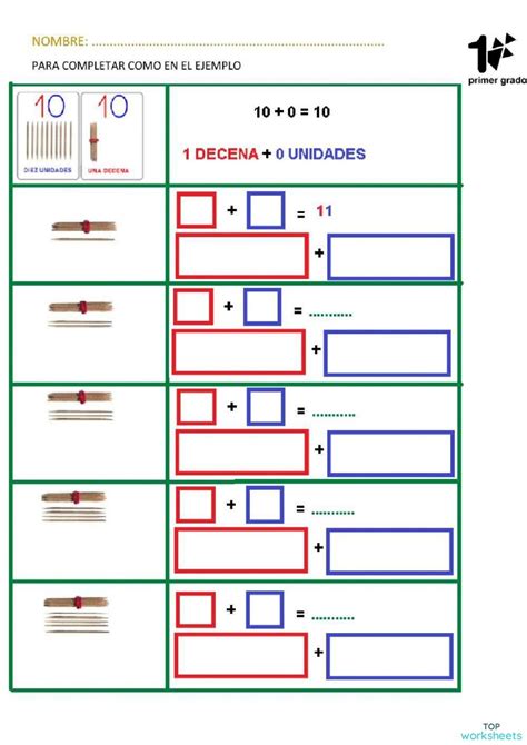 Cuenta las unidades y las decenas para formar números Ficha interactiva TopWorksheets