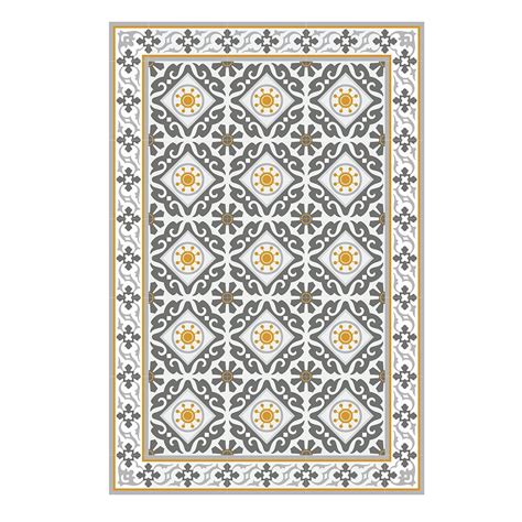 I jumped on the rug in the kitchen bandwagon. Yellow Gray Kitchen Mat, PVC vinyl mat Tiles Pattern ...