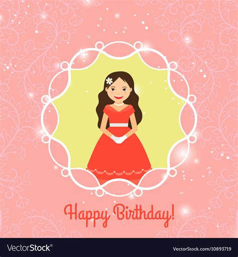 Happy Birthday Card Template With Princess Vector Image