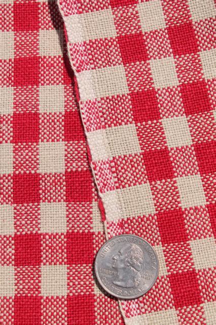 Vintage Red Checked Flax Linen Fabric French Farmhouse Or Bistro