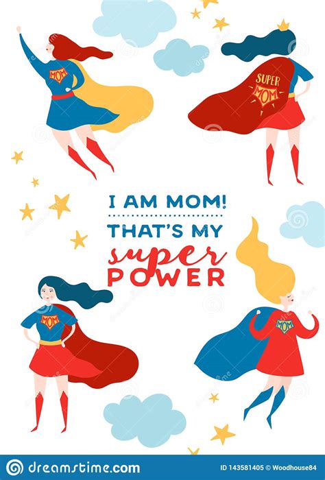 Mothers Day Greeting Card With Super Mom Superhero Mother Character In