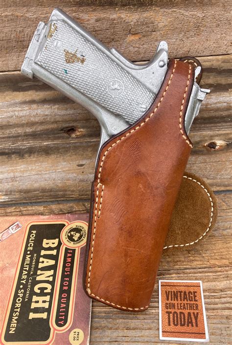 Vintage Bianchi 58 Brown Leather Paddle Holster For Colt 45 1911 5