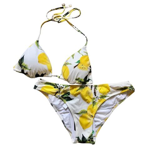 New Dolce And Gabbana Lemon Print White Yellow Bikini Swimsuit Bathing