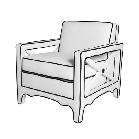 Cary Chair In White Velvet With Black Piping Scout Design Studio