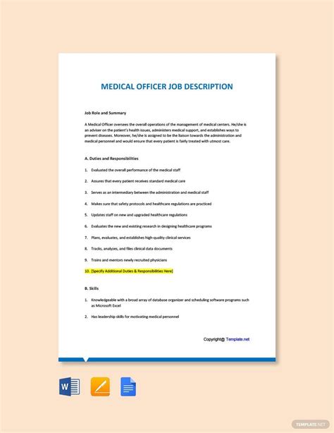Free Medical Officer Job Addescription Template Download In Word