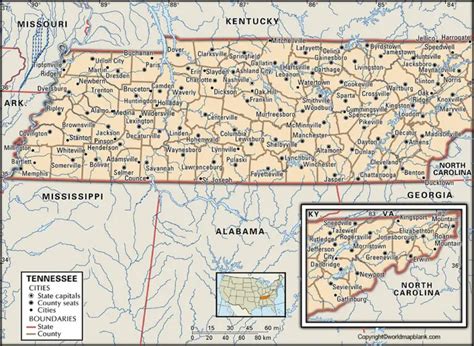 Labeled Map Of Tennessee With Capital And Cities