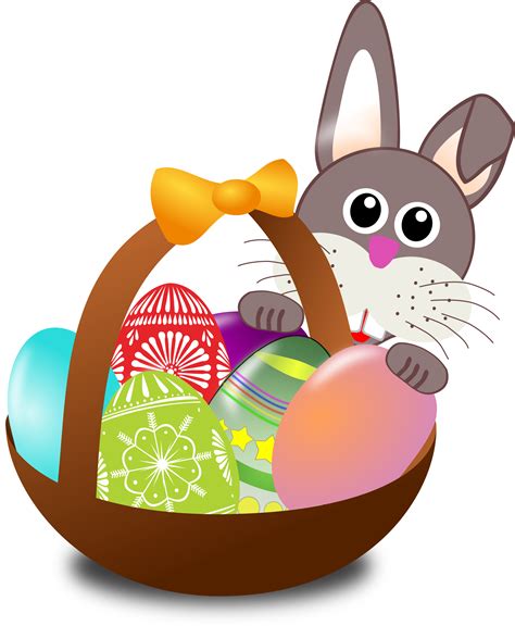 clipart funny bunny face with easter eggs in a basket