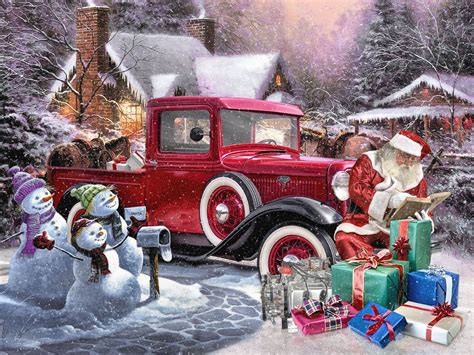 Santa With Vintage Red Truck Snowmen Pinterest Santa Snowman And
