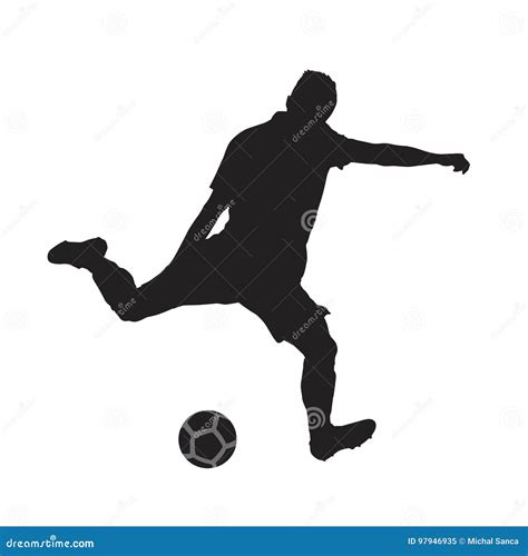 Soccer Player Kicking Ball Isolated Silhouette Cartoon Vector