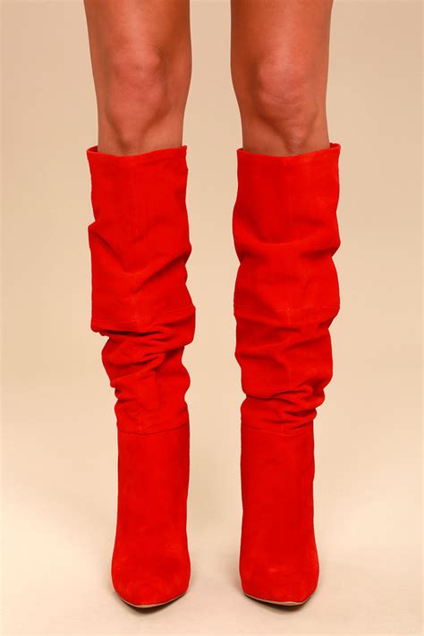 Steve Madden Carrie Red Slouchy Boots Knee High Boots Lulus