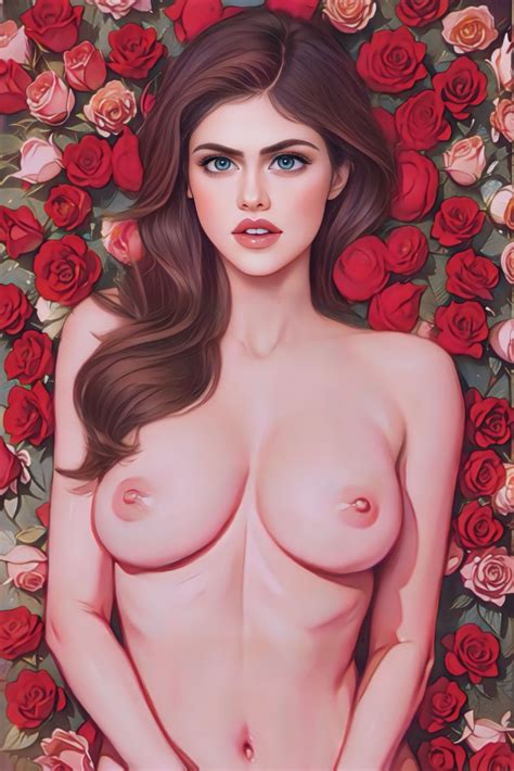 Rule 34 Ai Generated Ai Reworked Alexandra Daddario Awaiting Sex Bed Of Roses Big Breasts Blue