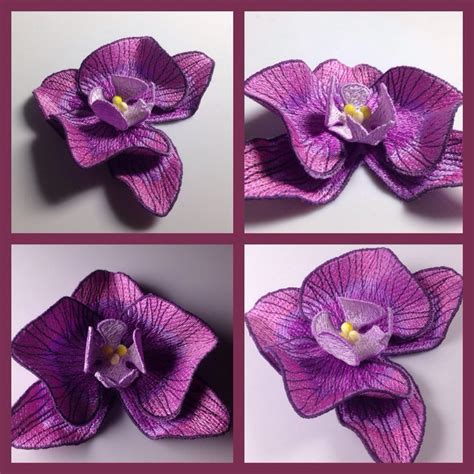 D Applique Flower Machine Embroidery Design Orchid Brooch Etsy