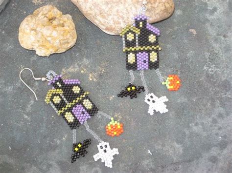 Spooky House Earrings Halloween Earrings Etsy Halloween Beaded