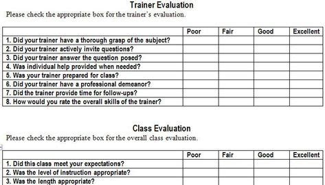 training evaluation form template    images training