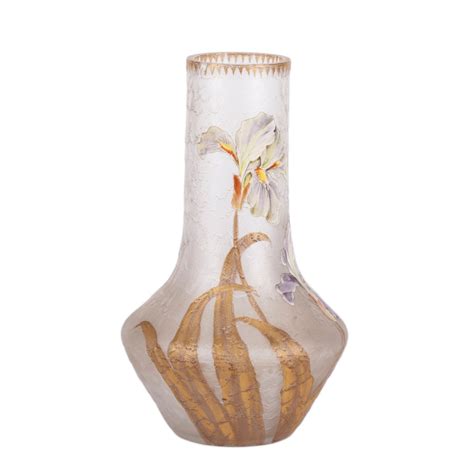 Mont Joy Enameled Glass Vase In Art Nouveau Style Antique Weapons Collectibles Silver