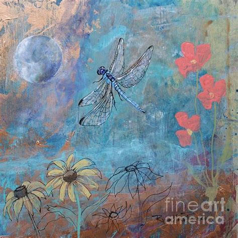 Dragonfly Painting Moon Painting Dragonflies Robin Greeting Cards