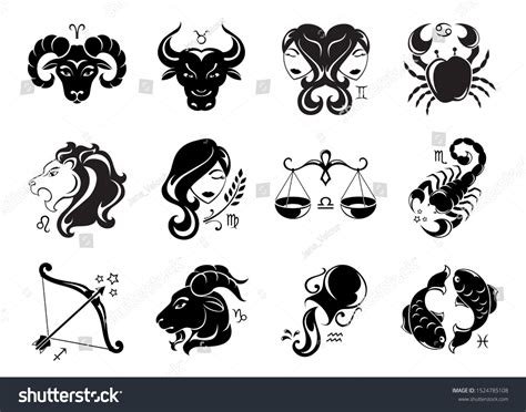 Set Zodiac Signs Black White เวกเตอร์สต็อก ปลอดค่าลิขสิทธิ์ 1524785108