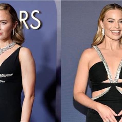 Margot Robbie And Emily Blunt Seemingly Twin In Similar Dresses