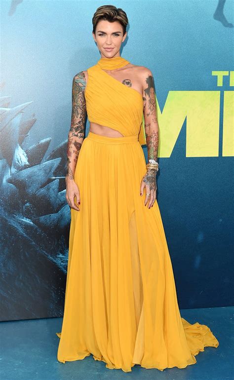 Ruby Rose In A Yellow Cutout One Shoulder Gown Yellow Wedding Dress