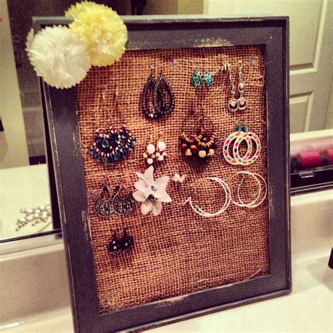 Diy Jewelry Holder Simple Burlap Frame And Fabric Flowers