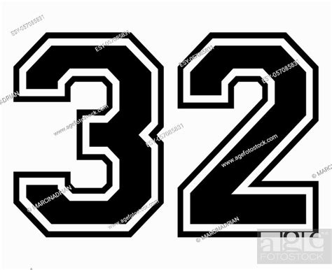 32 Classic Vintage Sport Jersey Uniform Numbers In Black With A Black