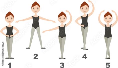 Young Dancer Demonstrates The Five Basic Ballet Positions Stock Vector