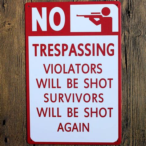 No Trespassing Warning Gun Shot Metal Tin Signs Vintage Plate Wall Bar