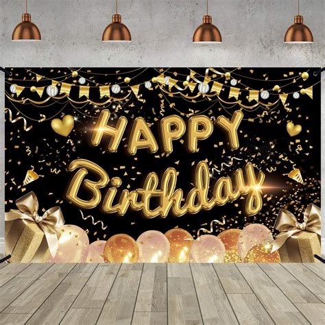 Buy Lovyan Happy Birthday Backdrop Banner Extra Large Fabric Black Gold Sign Photo Booth