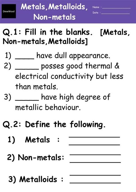 Metals Non Metals And Metalloid Worksheet Dewwool