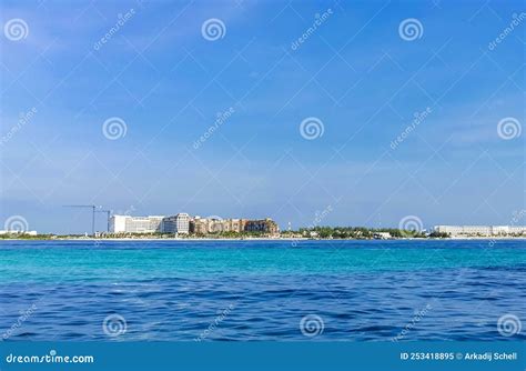 Playa Azul Beach Palm Seascape Panorama In Cancun Mexico Stock Image