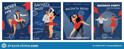 Bachata Dance Party And Night Event Banners Set Flat Vector Illustration Stock Vector