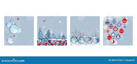 Set With Different Blue Christmas Templates Festive Symbols Of Winter