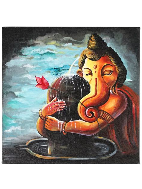 Lord Ganesha With Shivalinga Oil Painting On Canvas Exotic India Art
