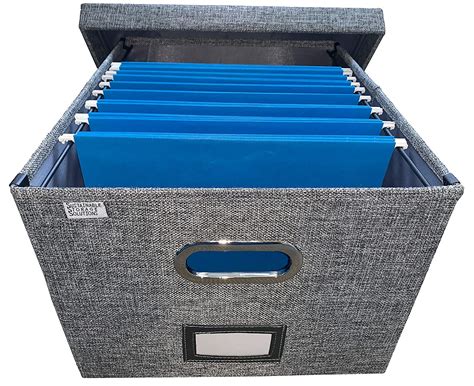 Collapsible File Box Storage Organizer With Lid Decorative Linen