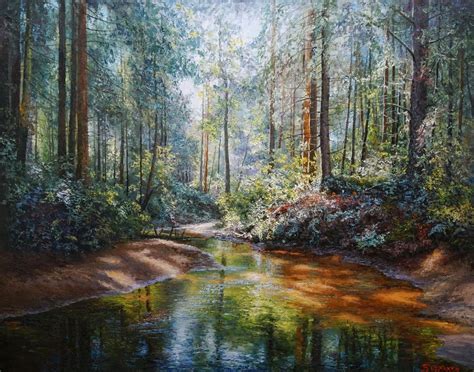 Forest River On A Hot Day 2017 Oil Painting By Evgeny Burmakin In