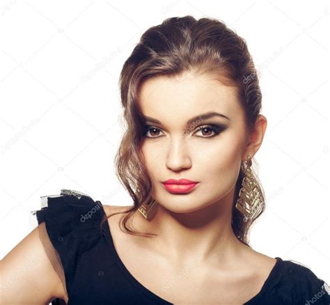 Fashion Girl Portrait Evening Makeup And Hairstyle Smokey Eyes Makeup Brown Eyes And Pink