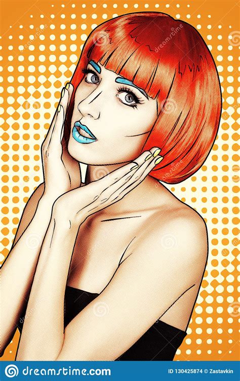 Portrait Of Young Woman In Comic Pop Art Make Up Style Female I Stock