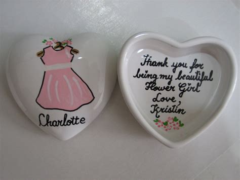 Personalized Wedding Pink Flower Girl Heart Trinket Box Etsy