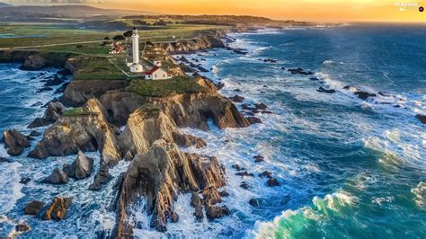 Coast Rocks Sea Lighthouses Beautiful Views Wallpapers 1920x1080