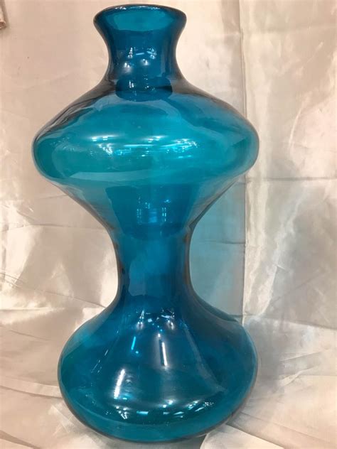 1950 S Unique Shaped Turquoise Glass Vase