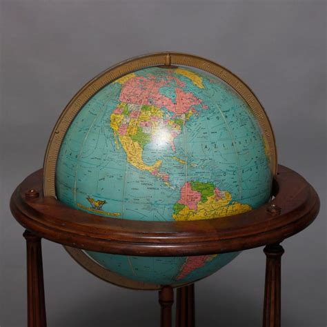 Vintage Comprehensive World Globe On Mahogany Floor Stand By Replogle