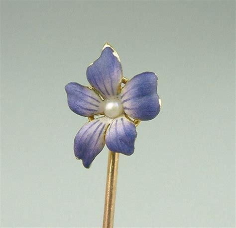 Antique Art Nouveau Gold Enamel And Pearl Pansy Flower Stick Pin Pansies Flowers Stick Pins