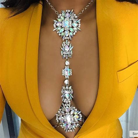 Luxury Crystal Rhinestone Flower Geometric Link Body Chain Body Necklace Chain Body Necklace