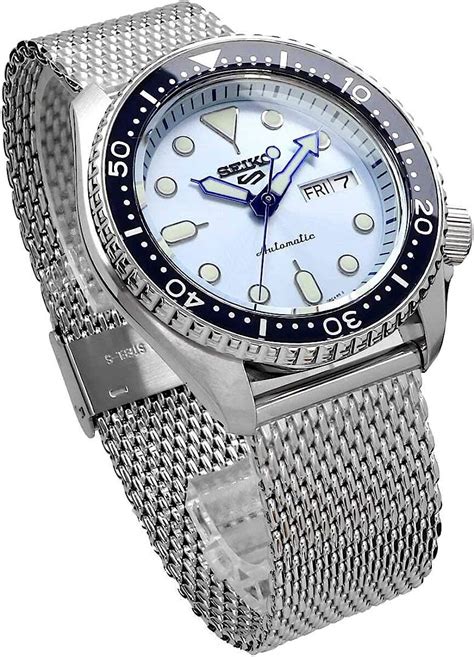 seiko 5 sports watch srpe77k1 men s silver light blue analog round waterproof ebay