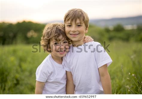 Two Brother Play Together Green Meadow Stock Photo 659652997 Shutterstock