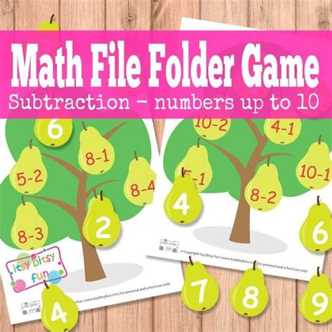 Free Printable Math File Folder Subtraction Game