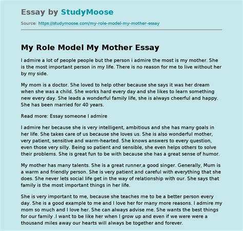 My Role Model My Mother Free Essay Example
